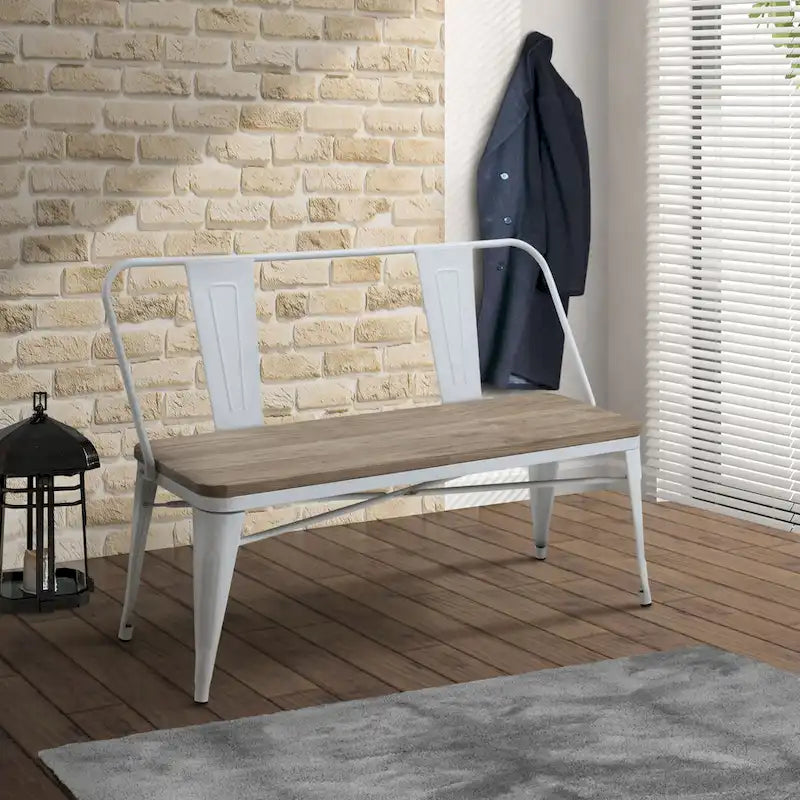 Furniture of America Rish 47-Inch Industrial Metal Dining Bench with Backrest 1