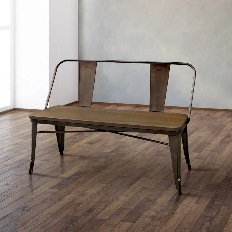 Furniture of America Rish 47-Inch Industrial Metal Dining Bench with Backrest 3