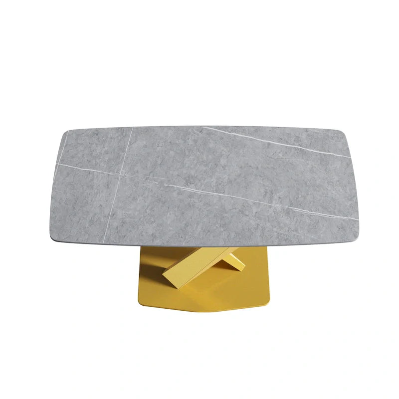 63-Inch Contemporary Dining Table with Slate Stone Surface and Metal Legs, Marble Finish 9
