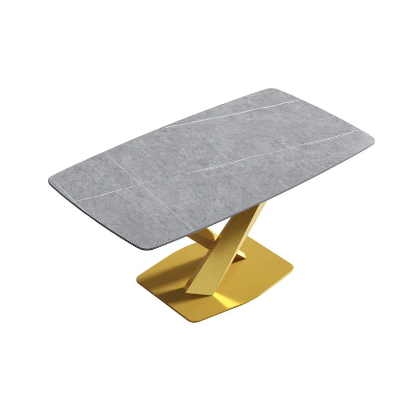 63-Inch Contemporary Dining Table with Slate Stone Surface and Metal Legs, Marble Finish 10