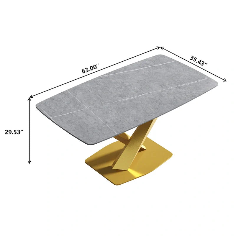 63-Inch Contemporary Dining Table with Slate Stone Surface and Metal Legs, Marble Finish 11