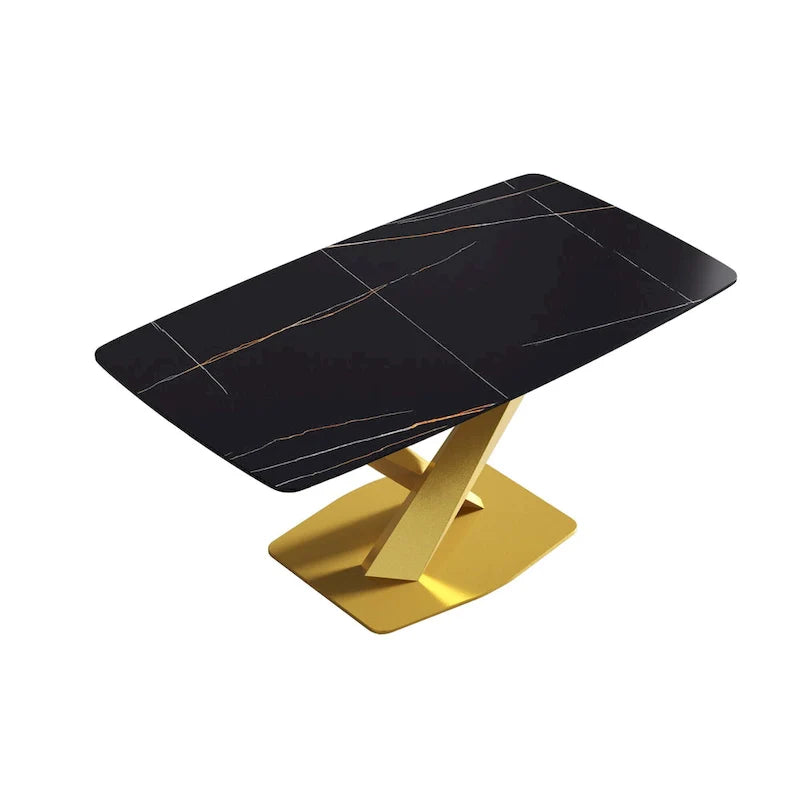 63-Inch Contemporary Dining Table with Slate Stone Surface and Metal Legs, Marble Finish 20