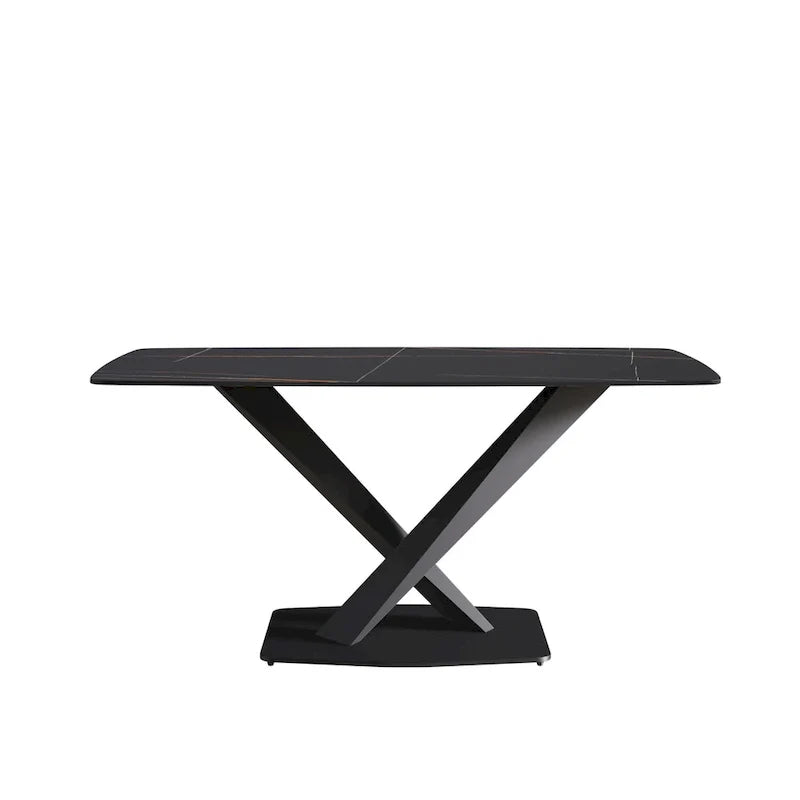 63-Inch Contemporary Dining Table with Slate Stone Surface and Metal Legs, Marble Finish 28
