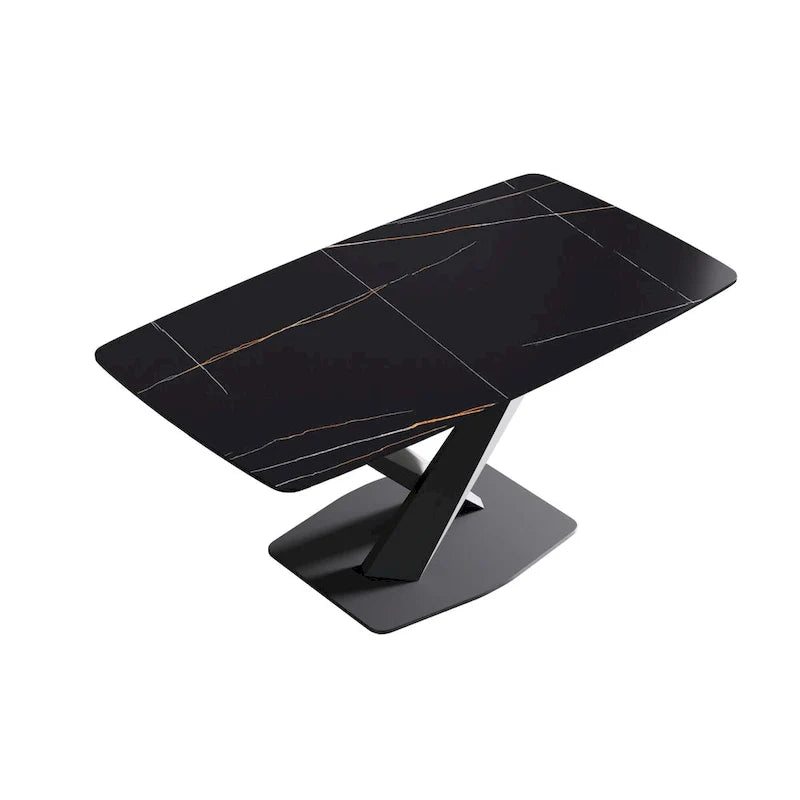 63-Inch Contemporary Dining Table with Slate Stone Surface and Metal Legs, Marble Finish 29