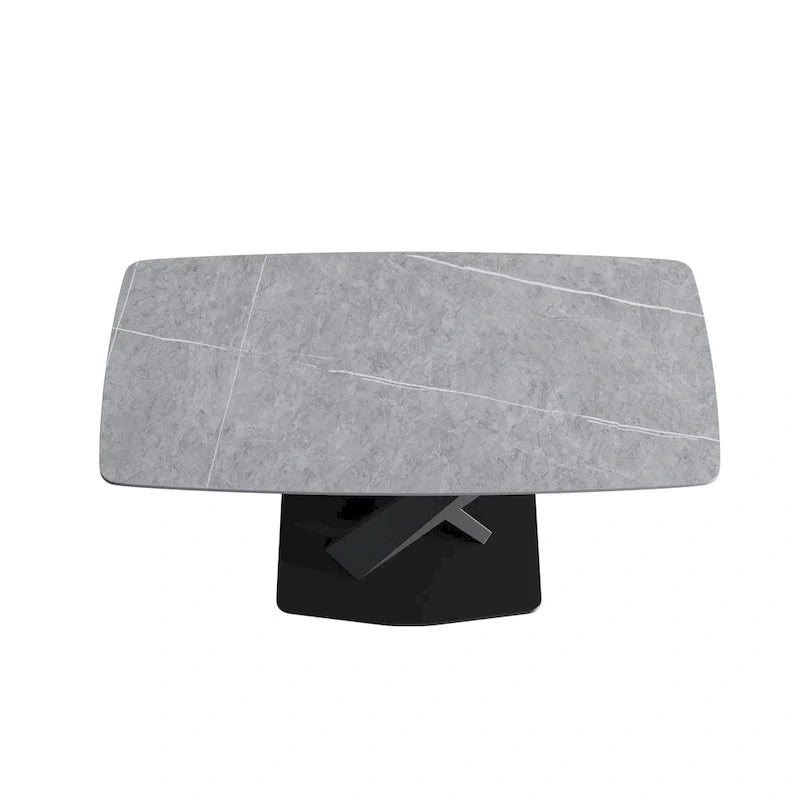 63-Inch Contemporary Dining Table with Slate Stone Surface and Metal Legs, Marble Finish 33