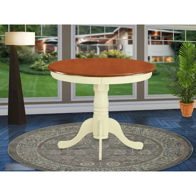 East West Furniture Antique Round Dining Table - 36x36 Inch Kitchen Table with Pedestal Base (Multiple Finish Options) 1