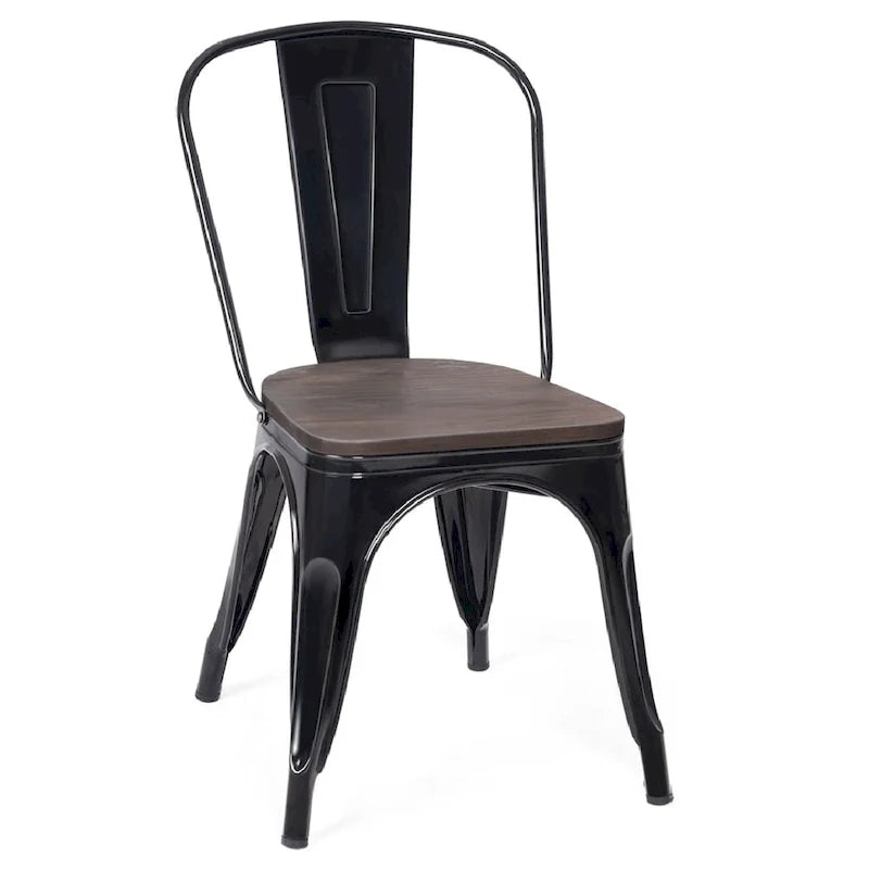 Set of 4 Stackable Bistro Cafe Dining Chairs with Metal Frame and Wooden Seat - Details Inside 6