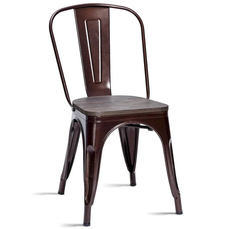 Set of 4 Stackable Bistro Cafe Dining Chairs with Metal Frame and Wooden Seat - Details Inside 7