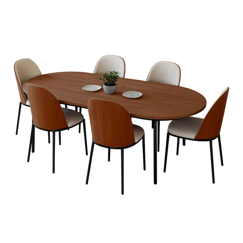 LeisureMod Tule Collection 7-Piece Black Steel Dining Set with 6 Chairs and Table 36