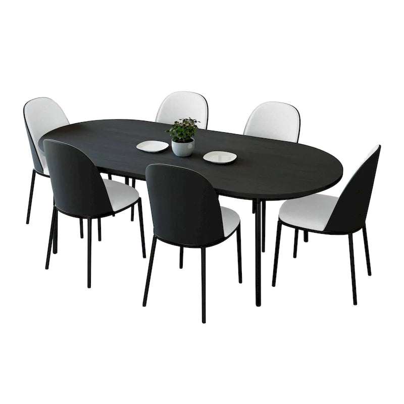 LeisureMod Tule Collection 7-Piece Black Steel Dining Set with 6 Chairs and Table 37