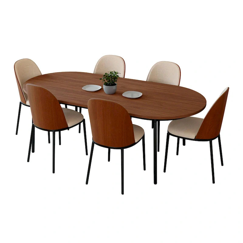 LeisureMod Tule Collection 7-Piece Black Steel Dining Set with 6 Chairs and Table 39
