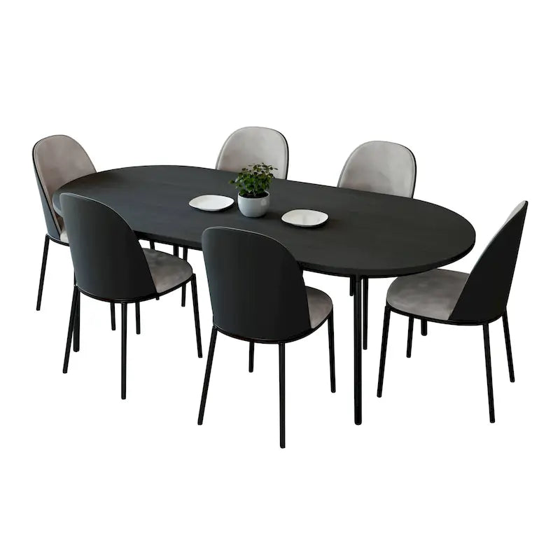 LeisureMod Tule Collection 7-Piece Black Steel Dining Set with 6 Chairs and Table 40