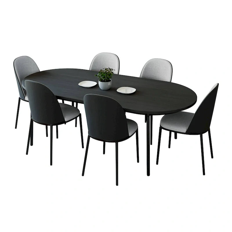LeisureMod Tule Collection 7-Piece Black Steel Dining Set with 6 Chairs and Table 41