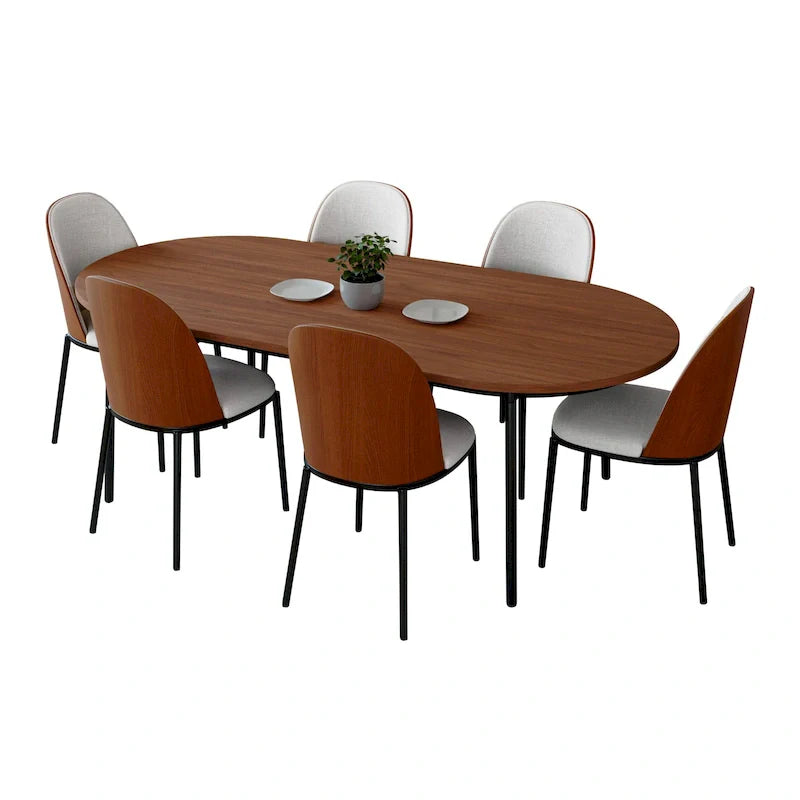 LeisureMod Tule Collection 7-Piece Black Steel Dining Set with 6 Chairs and Table 42