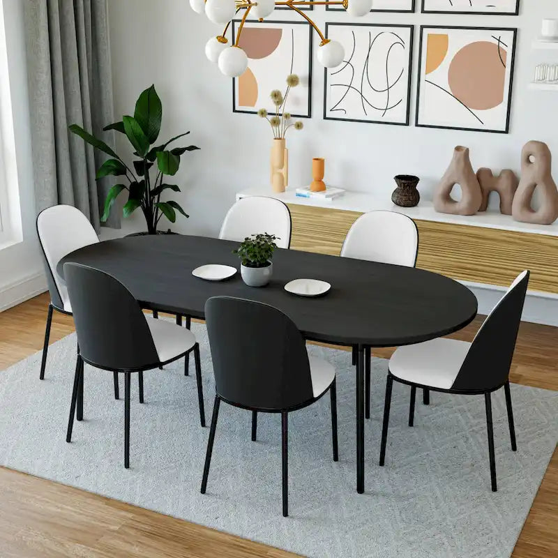 LeisureMod Tule Collection 7-Piece Black Steel Dining Set with 6 Chairs and Table 1