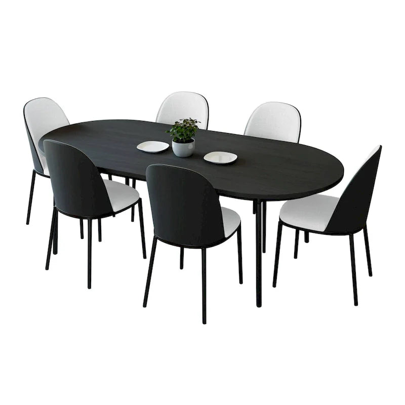 LeisureMod Tule Collection 7-Piece Black Steel Dining Set with 6 Chairs and Table 2