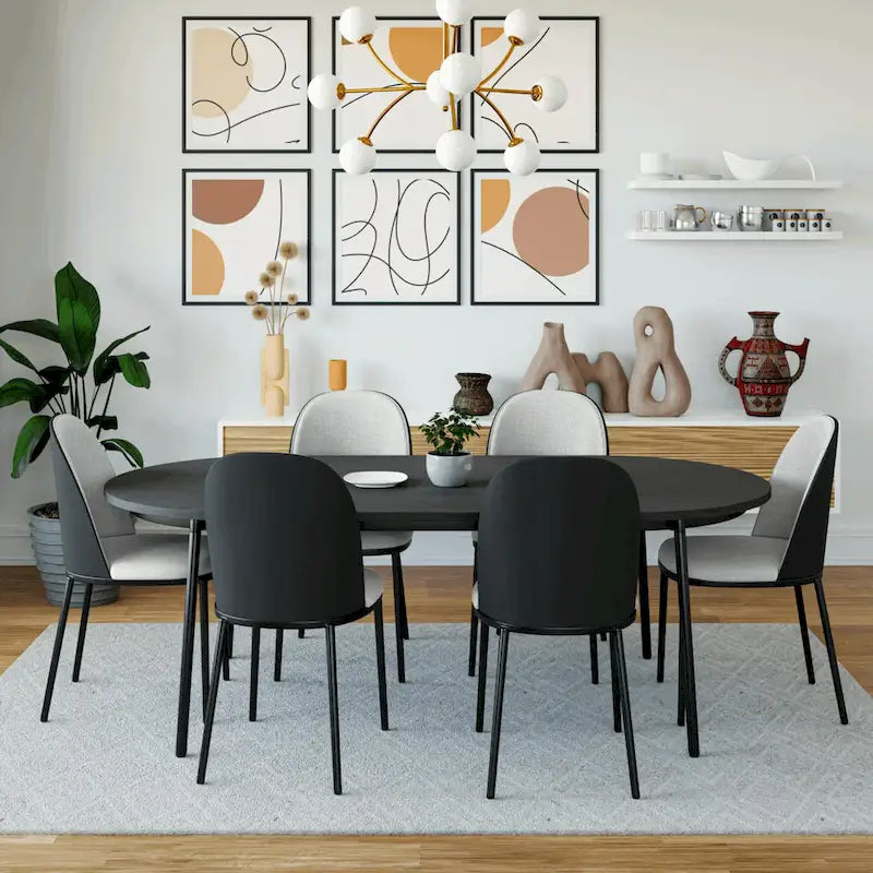 LeisureMod Tule Collection 7-Piece Black Steel Dining Set with 6 Chairs and Table 3