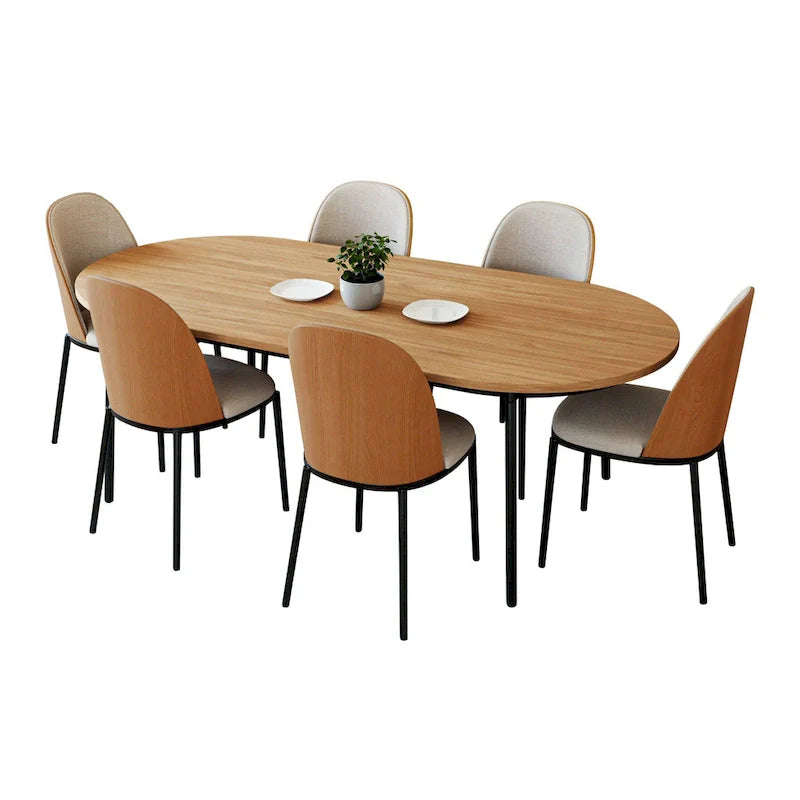 LeisureMod Tule Collection 7-Piece Black Steel Dining Set with 6 Chairs and Table 6