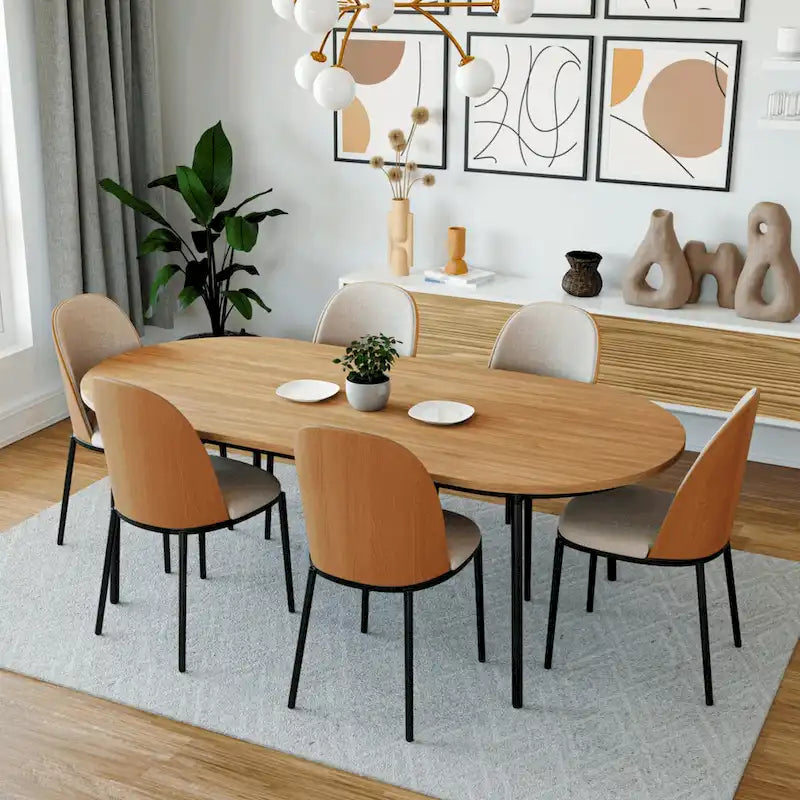 LeisureMod Tule Collection 7-Piece Black Steel Dining Set with 6 Chairs and Table 7