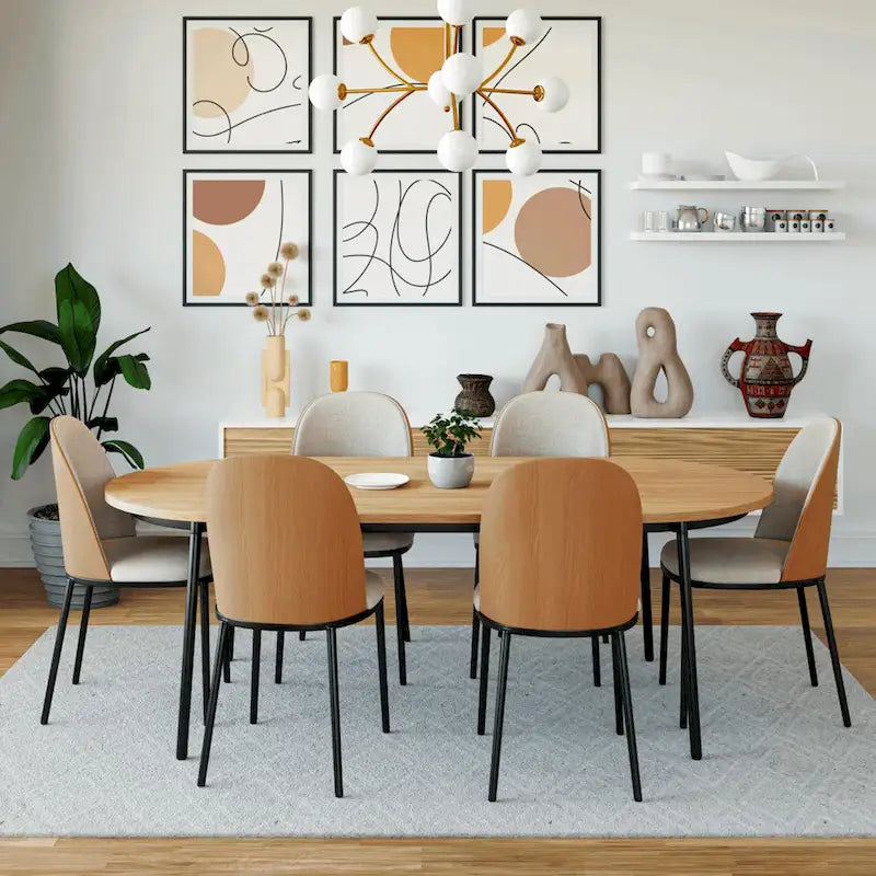 LeisureMod Tule Collection 7-Piece Black Steel Dining Set with 6 Chairs and Table 8