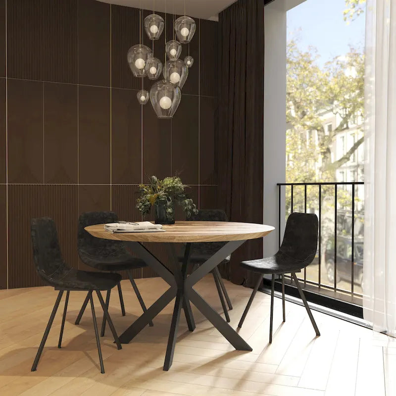 Ravenna 47" Modern Round Wood Dining Table with X-Cross Metal Base for Kitchen and Dining Room 2