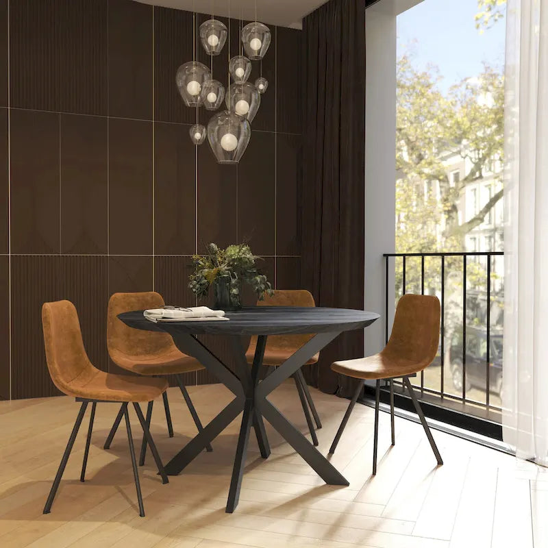 Ravenna 47" Modern Round Wood Dining Table with X-Cross Metal Base for Kitchen and Dining Room 12