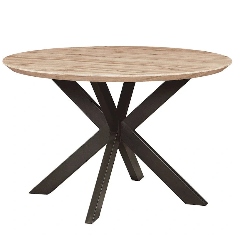 Ravenna 47" Modern Round Wood Dining Table with X-Cross Metal Base for Kitchen and Dining Room 17