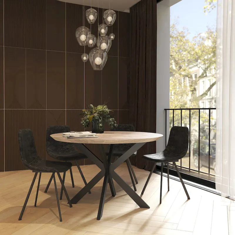 Ravenna 47" Modern Round Wood Dining Table with X-Cross Metal Base for Kitchen and Dining Room 18