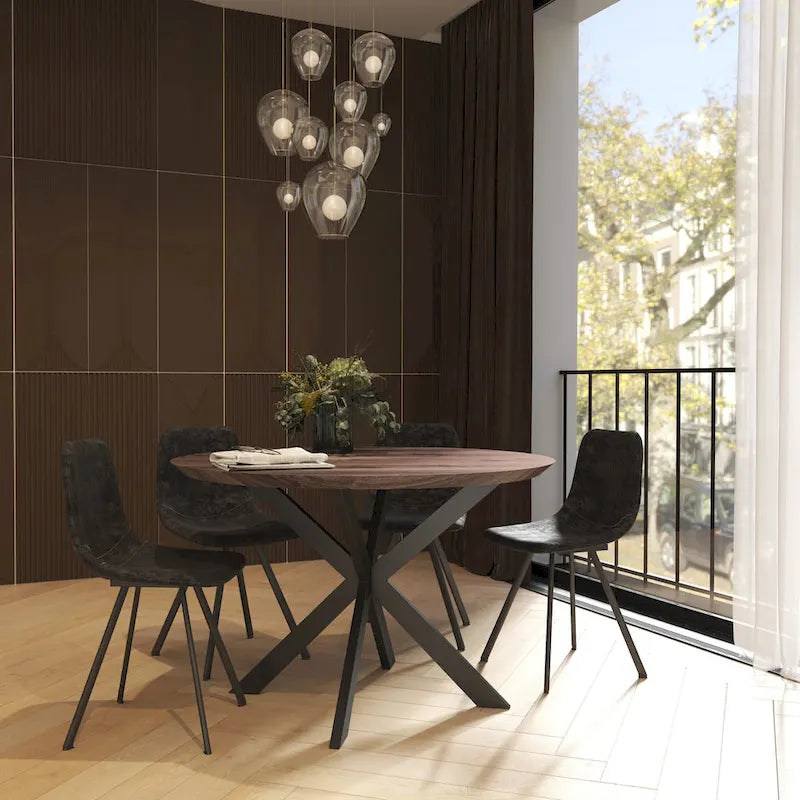 Ravenna 47" Modern Round Wood Dining Table with X-Cross Metal Base for Kitchen and Dining Room 26