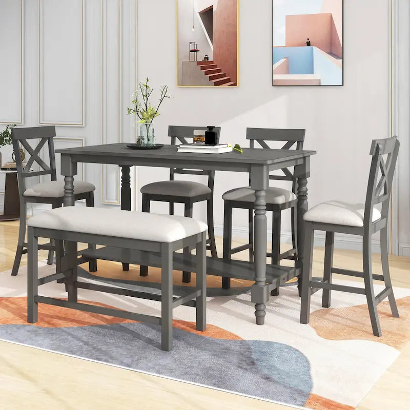 Nestfair 6-Piece Counter Height Dining Set with Chairs and Bench 1