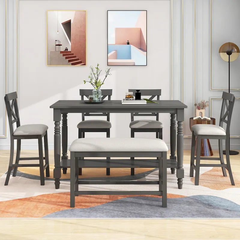Nestfair 6-Piece Counter Height Dining Set with Chairs and Bench 2