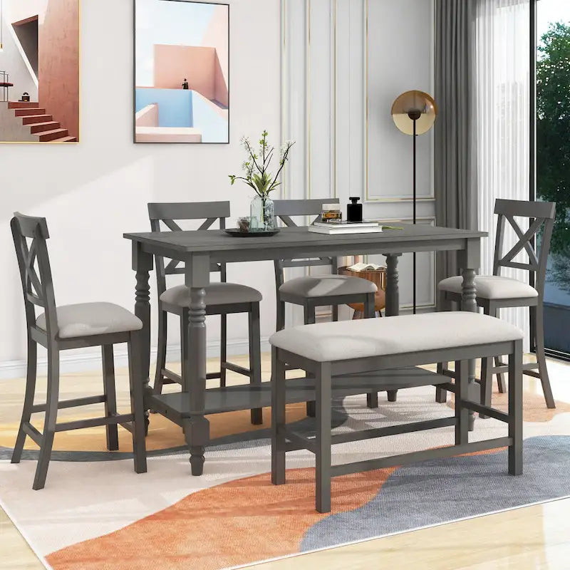Nestfair 6-Piece Counter Height Dining Set with Chairs and Bench 3