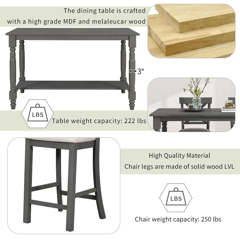 Nestfair 6-Piece Counter Height Dining Set with Chairs and Bench 4