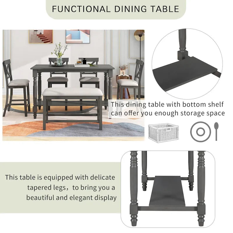 Nestfair 6-Piece Counter Height Dining Set with Chairs and Bench 5