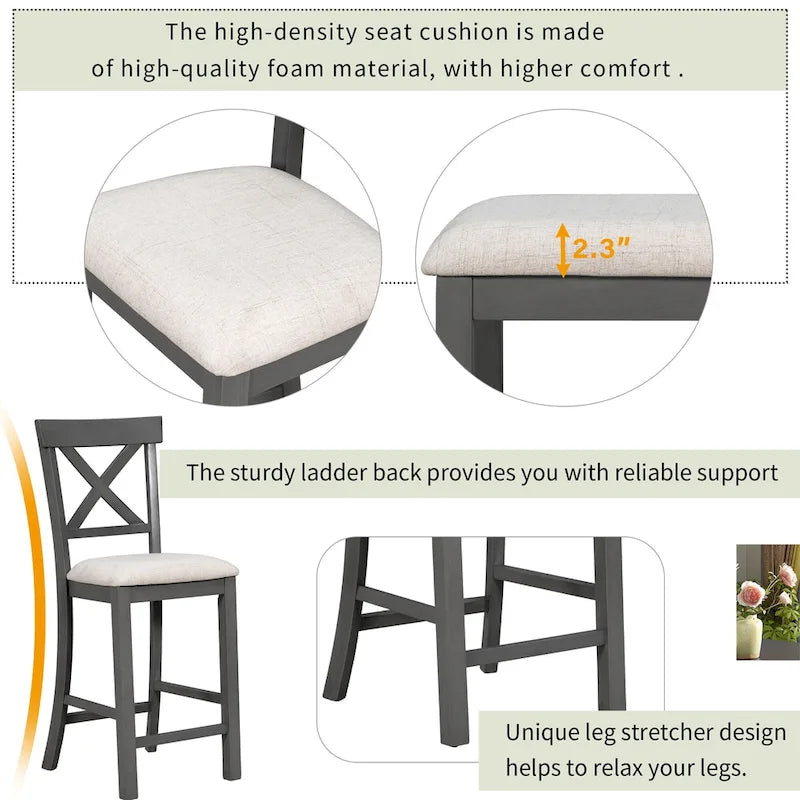 Nestfair 6-Piece Counter Height Dining Set with Chairs and Bench 6