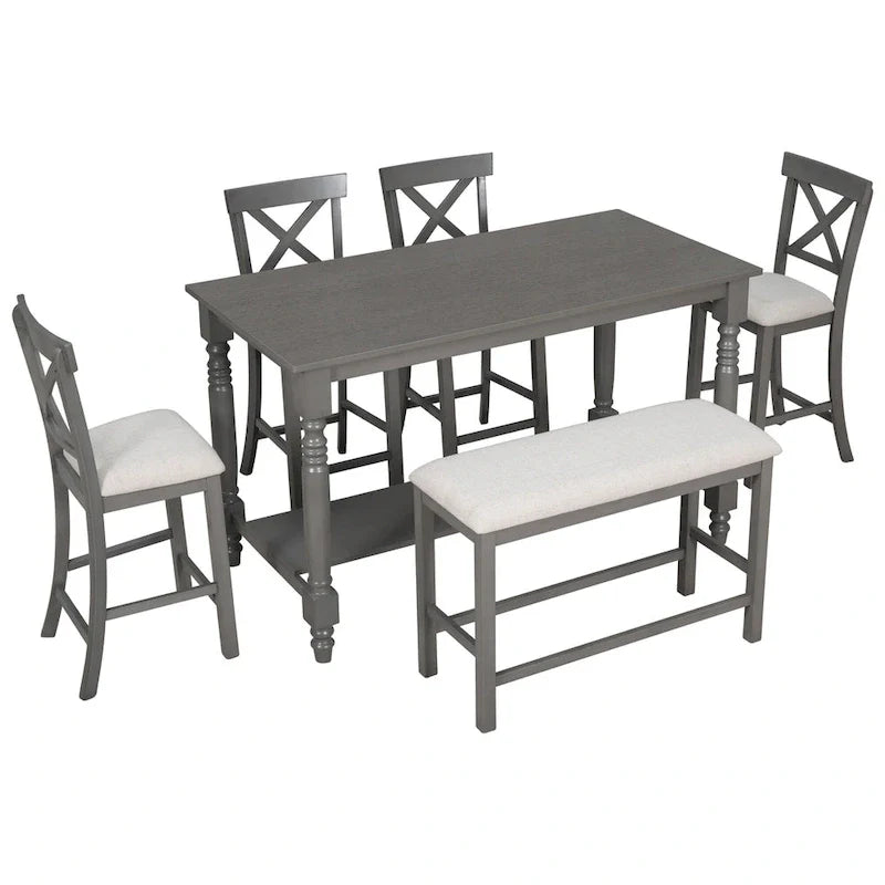 Nestfair 6-Piece Counter Height Dining Set with Chairs and Bench 8
