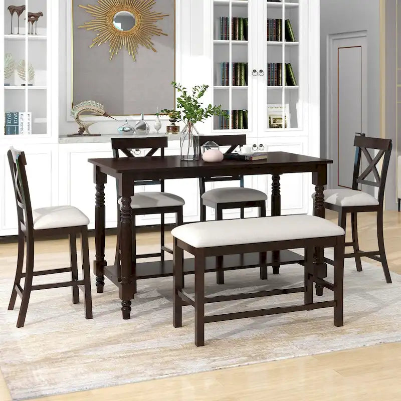 Nestfair 6-Piece Counter Height Dining Set with Chairs and Bench 13