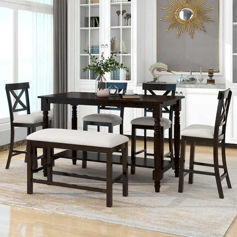 Nestfair 6-Piece Counter Height Dining Set with Chairs and Bench 14