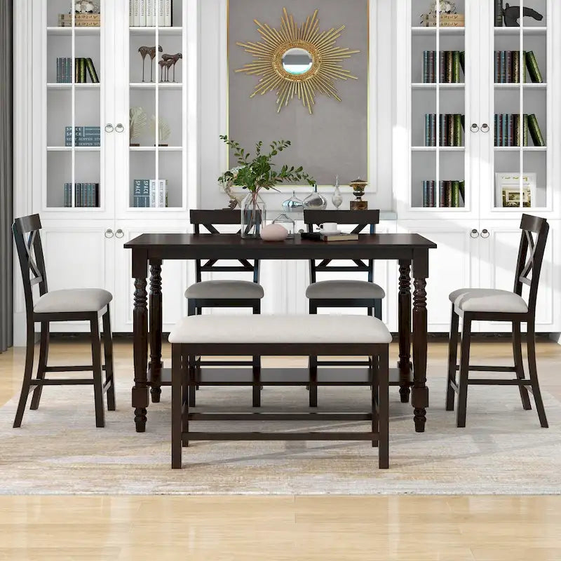 Nestfair 6-Piece Counter Height Dining Set with Chairs and Bench 15
