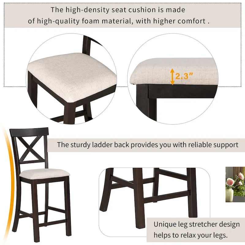 Nestfair 6-Piece Counter Height Dining Set with Chairs and Bench 17