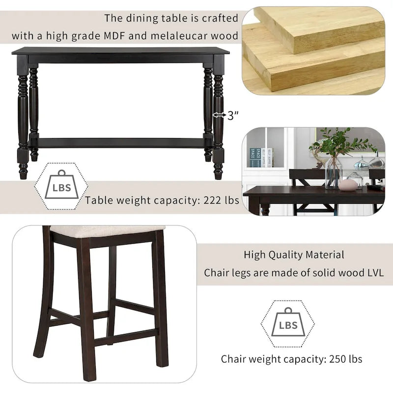 Nestfair 6-Piece Counter Height Dining Set with Chairs and Bench 19