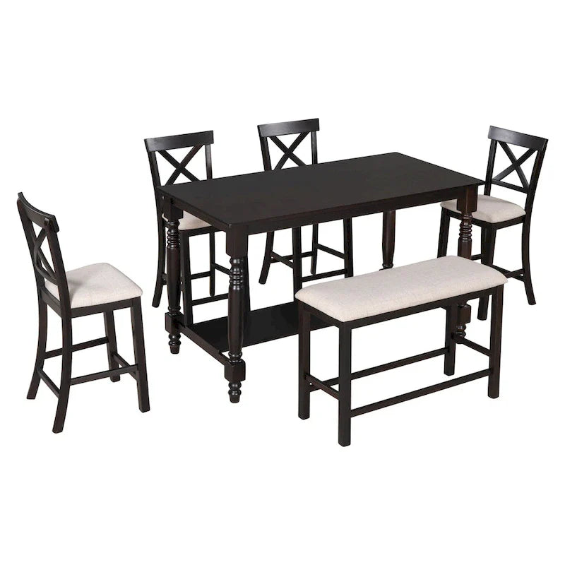 Nestfair 6-Piece Counter Height Dining Set with Chairs and Bench 20