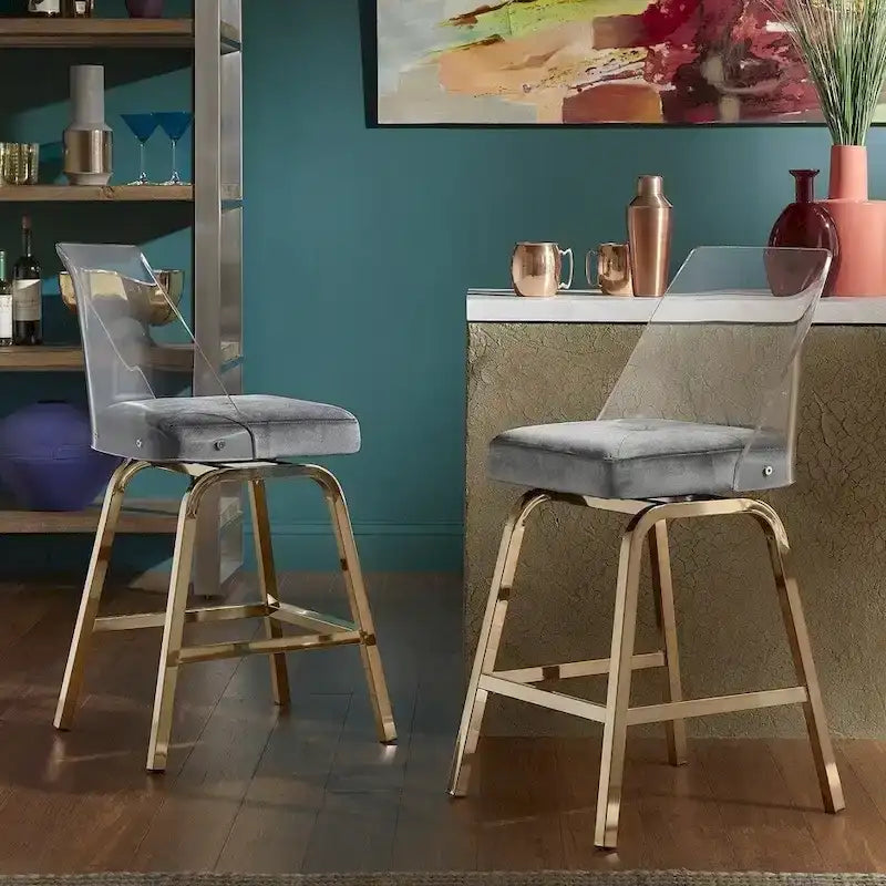 Swivel Counter Height Bar Stool Set with Acrylic Back and Upholstered Seat 32