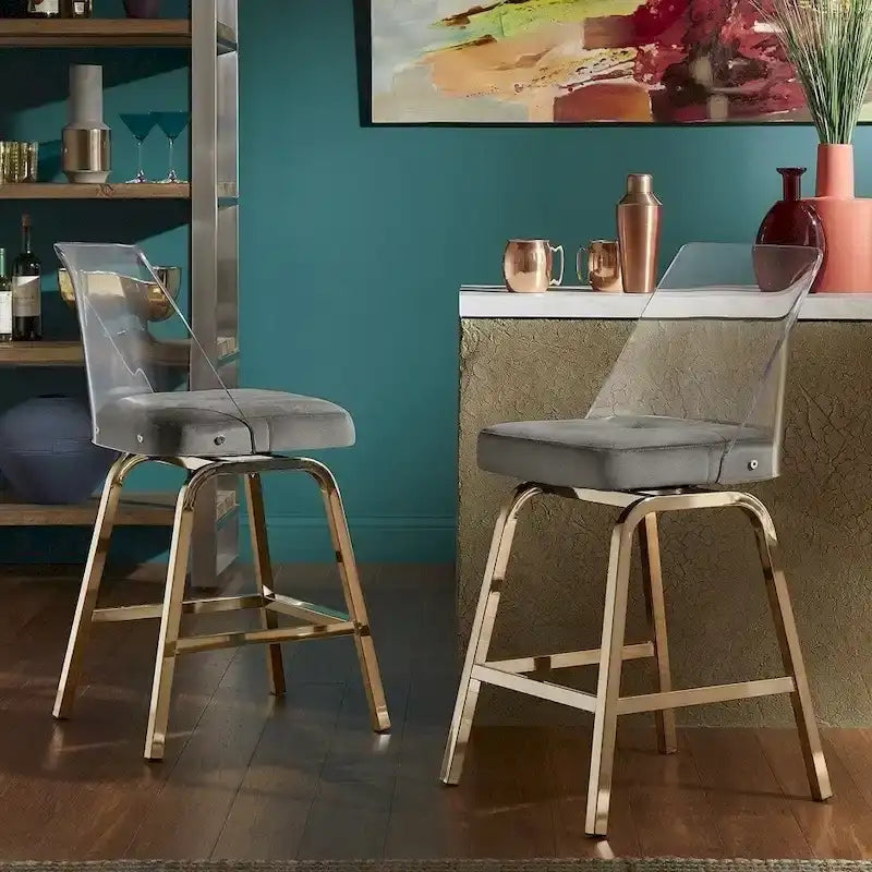Swivel Counter Height Bar Stool Set with Acrylic Back and Upholstered Seat 33