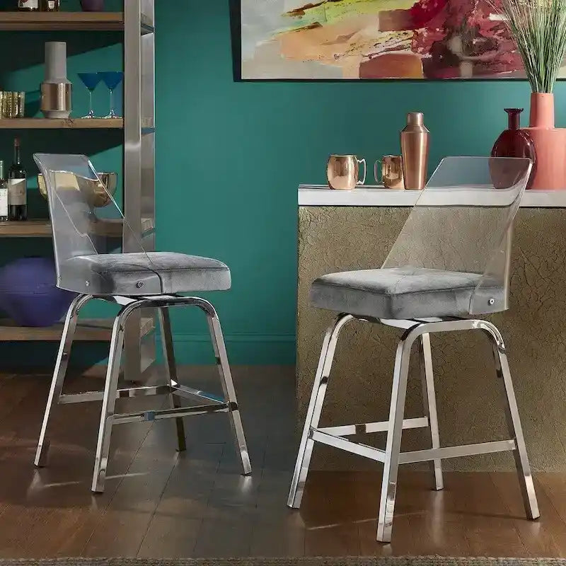 Swivel Counter Height Bar Stool Set with Acrylic Back and Upholstered Seat 36