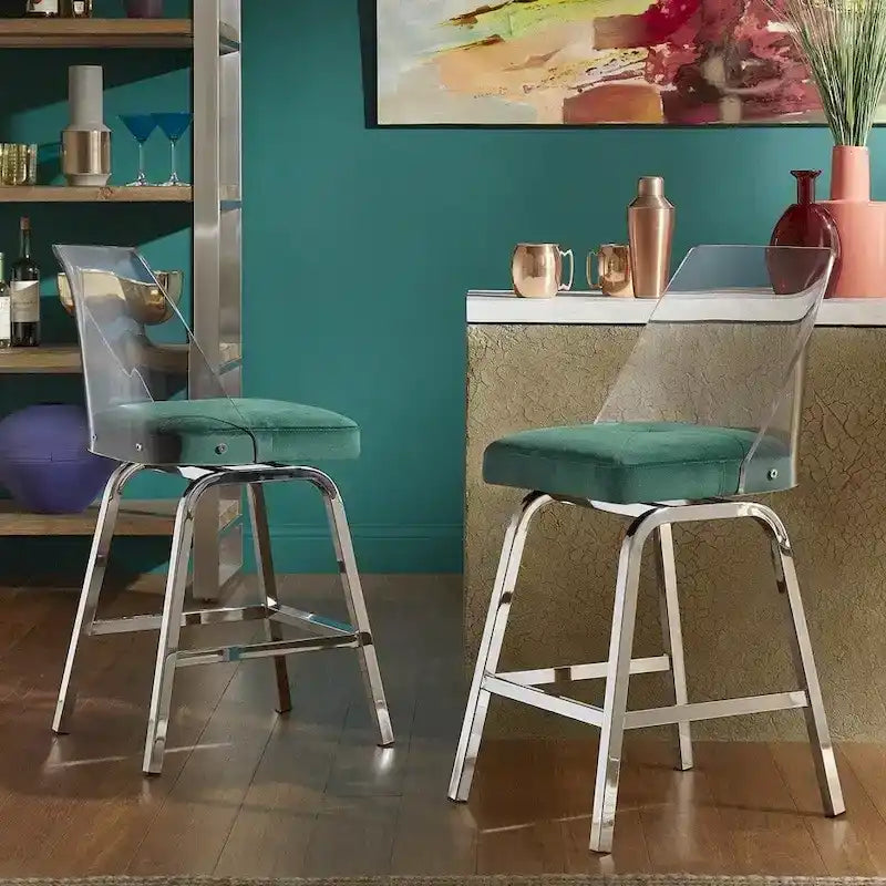 Swivel Counter Height Bar Stool Set with Acrylic Back and Upholstered Seat 3