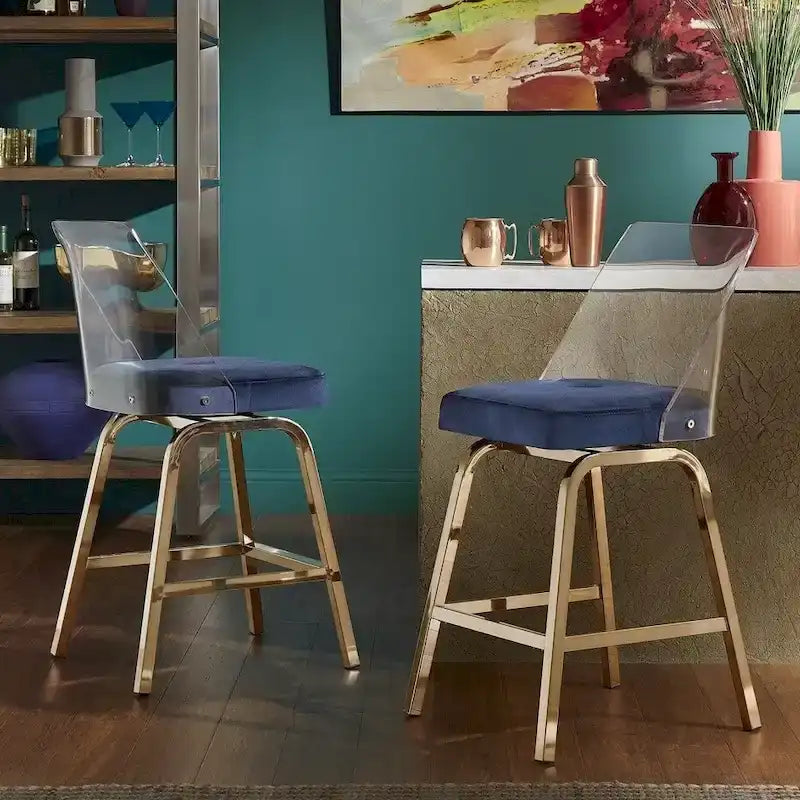 Swivel Counter Height Bar Stool Set with Acrylic Back and Upholstered Seat 4