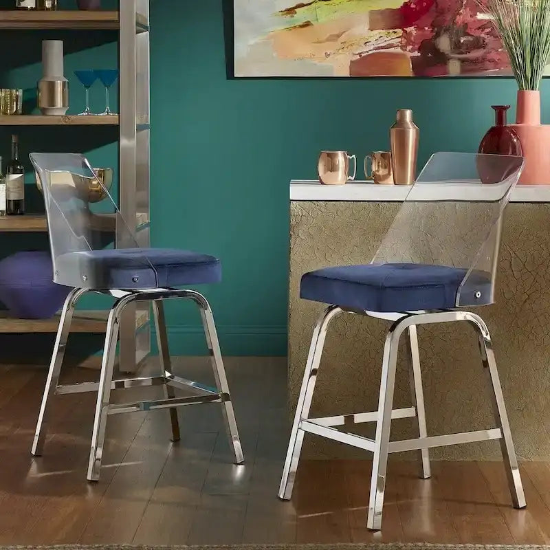 Swivel Counter Height Bar Stool Set with Acrylic Back and Upholstered Seat 5