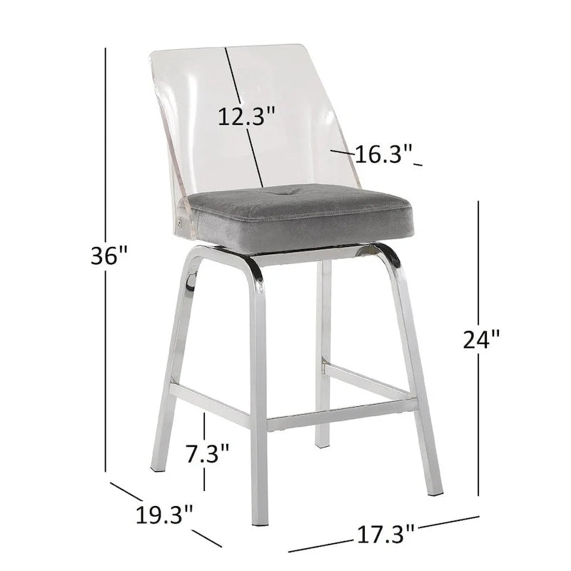 Swivel Counter Height Bar Stool Set with Acrylic Back and Upholstered Seat 6