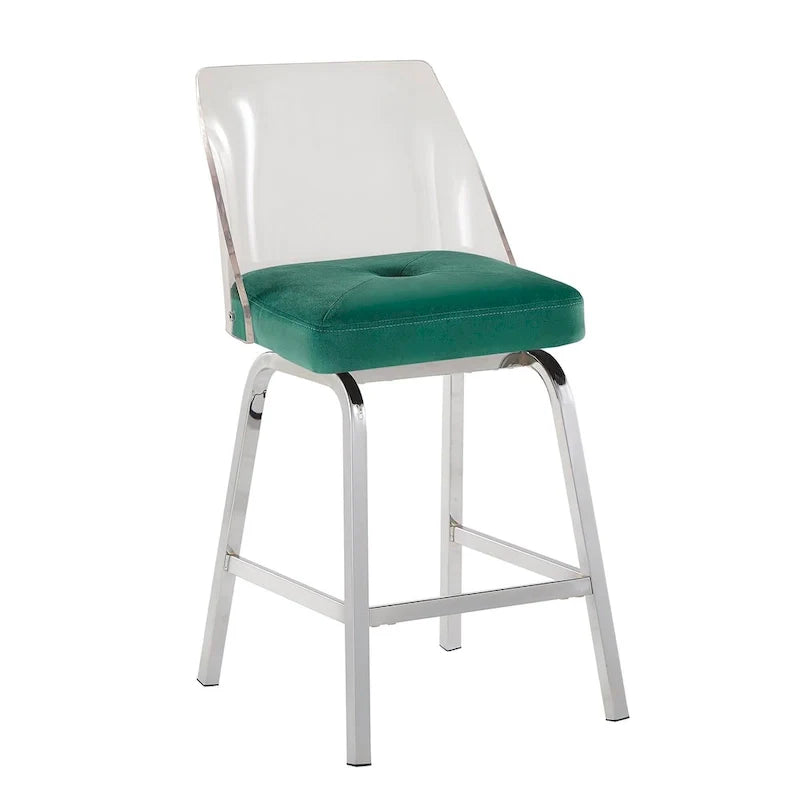 Swivel Counter Height Bar Stool Set with Acrylic Back and Upholstered Seat 10